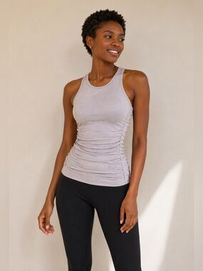 NWT NUX Sleeveless Ruched Stretch Side Strappy-Back Tank Top Grey Size Small
